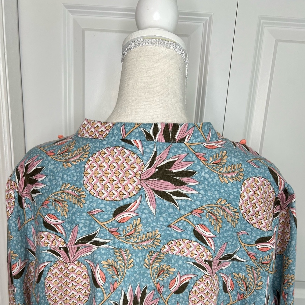Boden Light Blue Pink Pineapple Print Evangeline Linen Tunic Dress 16 Long Tall - Picture 6 of 9